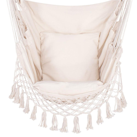 Hamac tip leagan suspendat pentru casa sau gradina HM40, crem, cu perne, 130x100cm, 150kg [17]