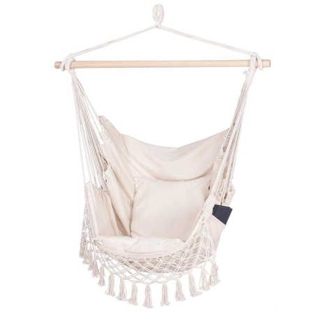 Hamac tip leagan suspendat pentru casa sau gradina HM40, crem, cu perne, 130x100cm, 150kg [8]