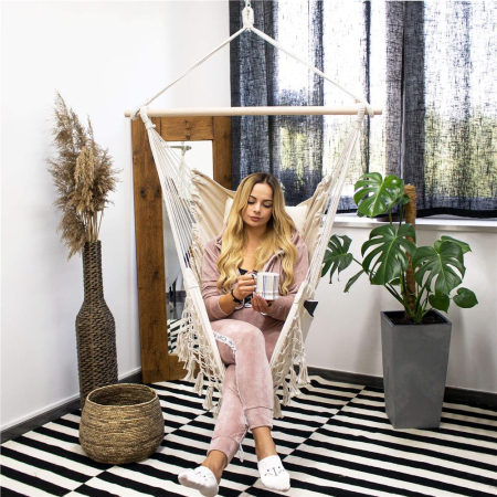 Hamac tip leagan suspendat pentru casa sau gradina HM40, crem, cu perne, 130x100cm, 150kg [2]