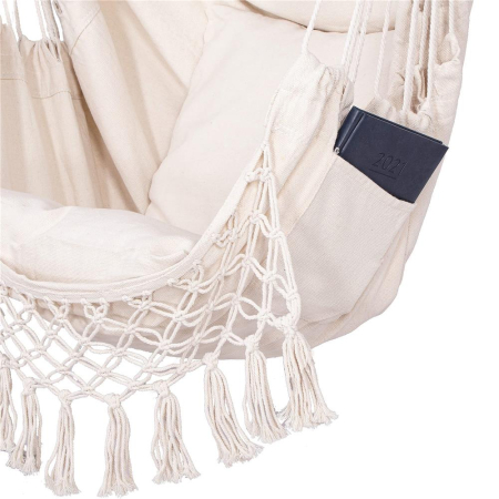 Hamac tip leagan suspendat pentru casa sau gradina HM40, crem, cu perne, 130x100cm, 150kg [10]