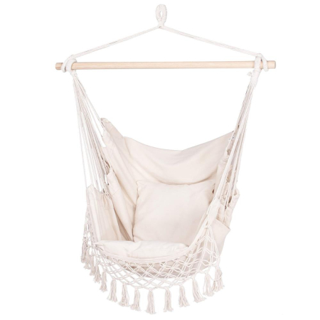 Hamac tip leagan suspendat pentru casa sau gradina HM40, crem, cu perne, 130x100cm, 150kg [15]
