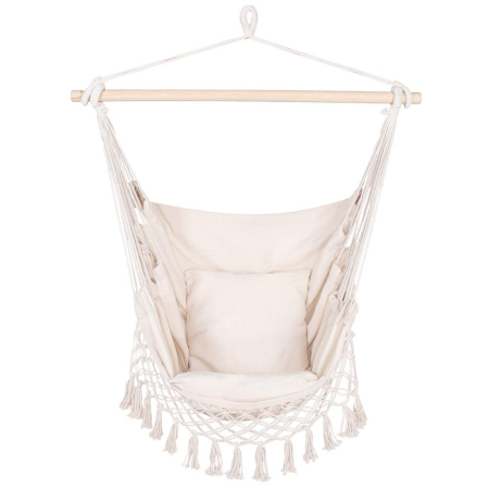 Hamac tip leagan suspendat pentru casa sau gradina HM40, crem, cu perne, 130x100cm, 150kg [1]
