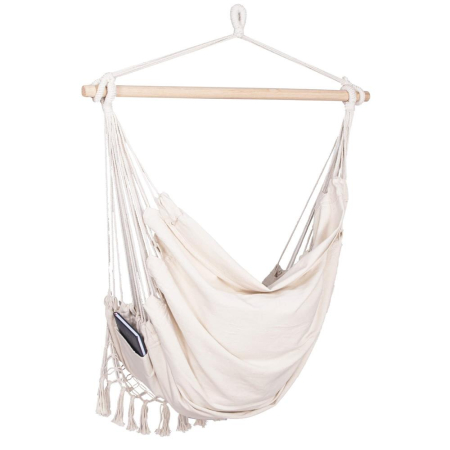 Hamac tip leagan suspendat pentru casa sau gradina HM40, crem, cu perne, 130x100cm, 150kg [16]