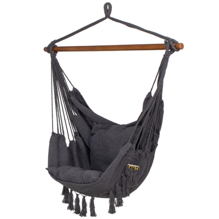 Hamac tip leagan suspendat pentru casa sau gradina HM45, gri inchis cu perne, 130x100cm, 150kg [13]