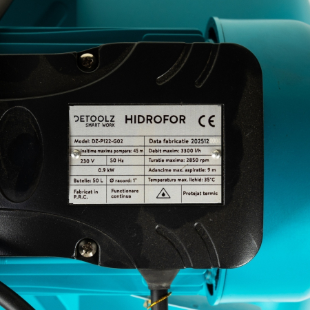 Hidrofor 0.9 KW Detoolz DZ-P122-G02, Debit Maxim 3300L/h, Inaltime Maxima Pompare 45M, Corp Pompa Fonta, Butelie 50L [8]