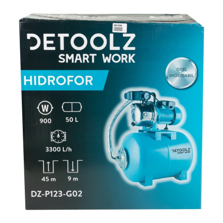 Hidrofor 0.9 KW Detoolz DZ-P123-G02, Debit Maxim 3300L/h, Inaltime Maxima Pompare 45M, Corp Pompa Inox, Butelie 50L [4]