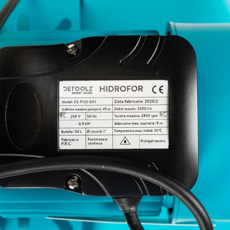 Hidrofor 0.9 KW Detoolz DZ-P123-G02, Debit Maxim 3300L/h, Inaltime Maxima Pompare 45M, Corp Pompa Inox, Butelie 50L [3]