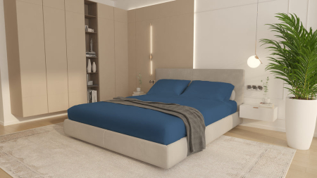 Cearceafuri de pat - Husa Brius Bumbac Cottone cu elastic, 160x200, Bumbac 100%, Material moale si prietenos cu pielea, Albastru