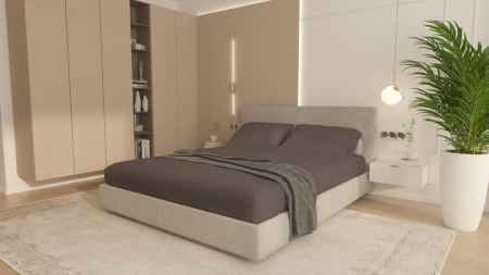 Cearceafuri de pat - Husa Brius Bumbac Cottone cu elastic, 160x200, Bumbac 100%, Material moale si prietenos cu pielea, Gri