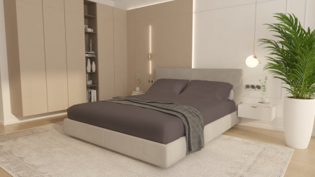 Cearceafuri de pat - Husa Brius Bumbac Cottone cu elastic 90x200,, Bumbac 100%, Material moale si prietenos cu pielea, Gri