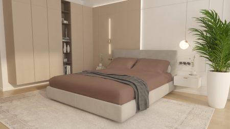Cearceafuri de pat - Husa Brius Bumbac Cottone cu elastic, 90x200, Bumbac 100%, Material moale si prietenos cu pielea, Maro