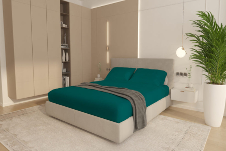 Cearceafuri de pat - Husa Brius Bumbac Cottone cu elastic 90x200, Bumbac 100%, Material moale si prietenos cu pielea, Albastru