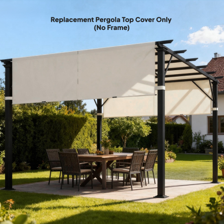  Husa pentru Foisor Pergola 3x3 m din Poliester cu Buzunare si Curele, 488x122 cm, Crem Alb [8]