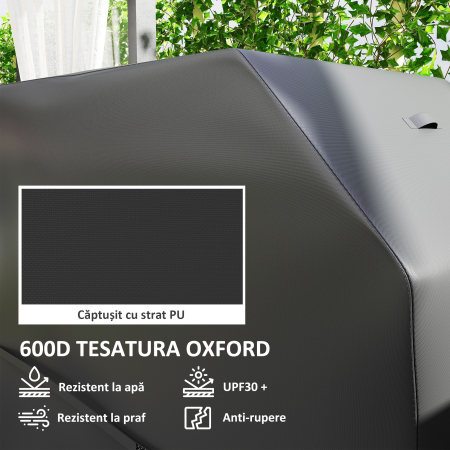  Husa pentru Gratar Impermeabila din Material Oxford 600D UPF30+ si Rezistenta la Vant, 147x61x122 cm, Negru [3]