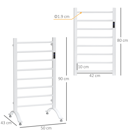  Incalzitor electric pentru prosoape , cu 8 bare cu temporizator incorporat si indicatoare LED, otel carbon, alb [2]
