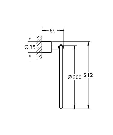 Inel prosop Grohe 40307003, 212 mm, 200 mm, 1 rafturi, 2 orificii instalare, pivotanta, pe perete, Crom [1]