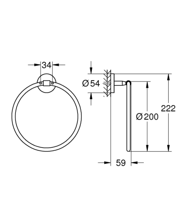 Inel prosop Grohe 41167000, 200 mm, 1 rafturi, 2 orificii instalare, pivotanta, pe perete, metal, Crom [2]