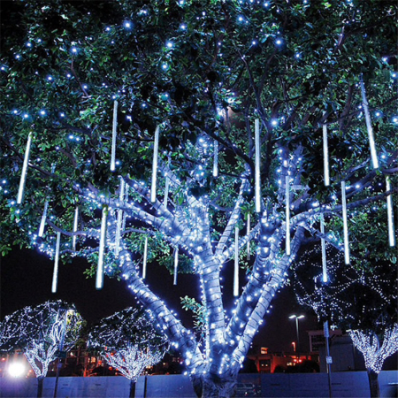 Instalatii luminoase brad - Instalatie de Craciun, 10 tuburi, 50cm, 480 LED, ploaie de meteoriti, alb