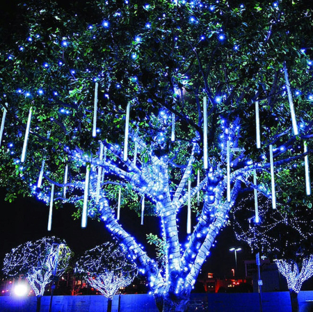 Instalatii luminoase brad - Instalatie de Craciun, 10 tuburi, 50cm, 480 LED, ploaie de meteoriti, albastru