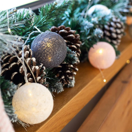 Instalatie decorativa 20 LED, lumina alba calda, 4.1 m, bile roz/alb/gri [7]