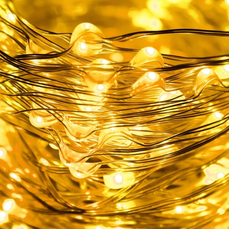 Instalatie lumina decorativa cu 100 LED-uri, 5m, cu alimentare pe baterii, iluminare galbena [1]