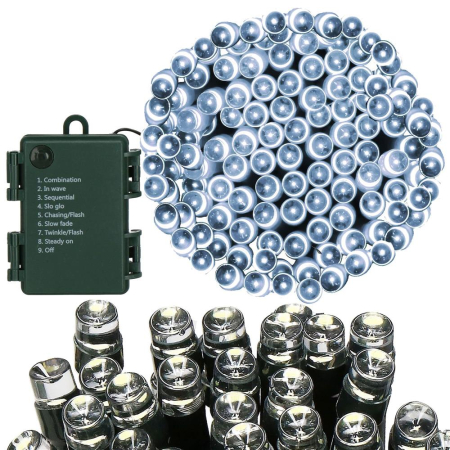 Instalatie lumini de exterior pentru gradina, 5 metri, 50 LED-uri, cu baterii, alb [8]
