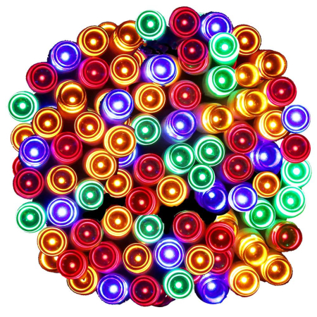 Instalatii luminoase brad - Instalatie lumini de exterior pentru gradina, 10 metri, 100 LED-uri, cu baterii, multicolor