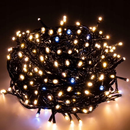 Instalatii luminoase brad - Instalatie lumini pentru bradul de Craciun, 18,5 metri, 300 LED-uri cu flash, galben