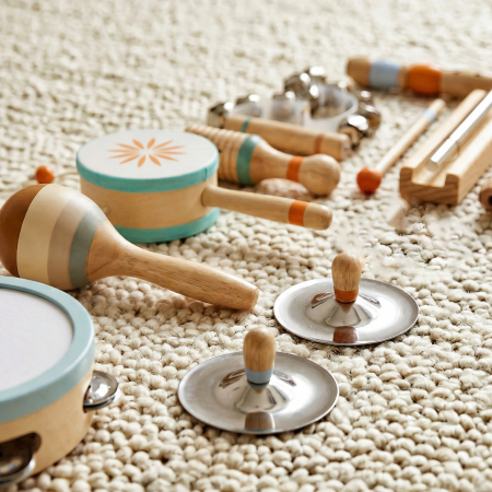 Instrumente Muzicale pentru Copii, Jucarii Muzicale Montessori din Lemn pentru Copii 3+, Set de Percutie cu Tamburina si Maracas, Cadou pentru Fete si Baieti [7]