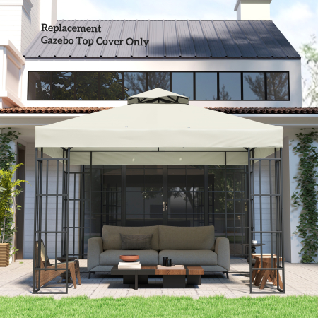  invelis de inlocuire pentru Pergola de Gradina cu Doua Nivele si Orificii de Drenaj, 300x300 cm, Alb Crem [7]