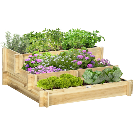 Decoratiuni - Jardiniera 3 Niveluri din Lemn de Brad - Cultivare Usoara in Gradina
