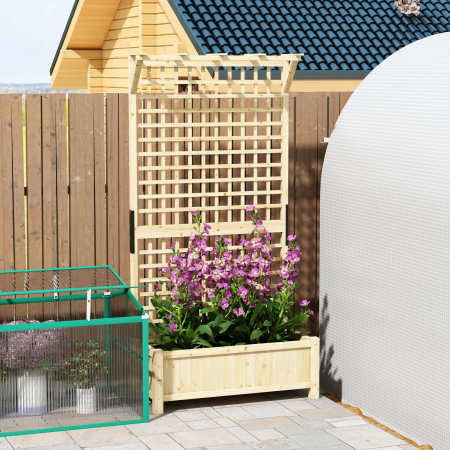  Jardiniera cu Gauri de Drenaj, Ghiveci din Lemn cu Spalier pentru Plante Cataratoare, pentru Cultivarea Legumelor, Florilor, Culoare Lemn Natural [8]