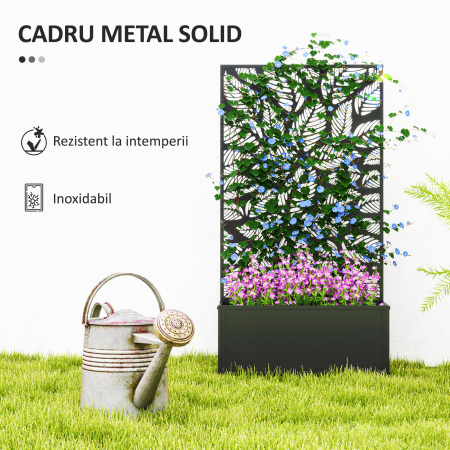  Jardiniera cu Grilaj pentru Plante Cataratoare cu Montare pe Perete sau Independent, 61x23x113 cm, Negru [5]