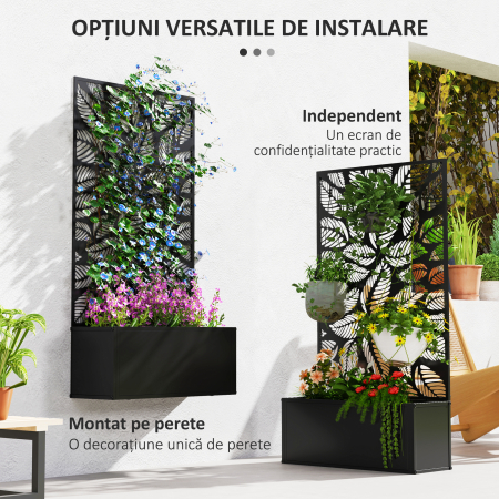  Jardiniera cu Grilaj pentru Plante Cataratoare cu Montare pe Perete sau Independent, 61x23x113 cm, Negru [4]