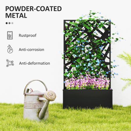 Jardiniera cu Grilaj pentru Plante Cataratoare din Metal, 61x23x113 cm, Negru [5]