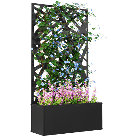 Living & hol -  Jardiniera cu Grilaj pentru Plante Cataratoare din Metal, 61x23x113 cm, Negru