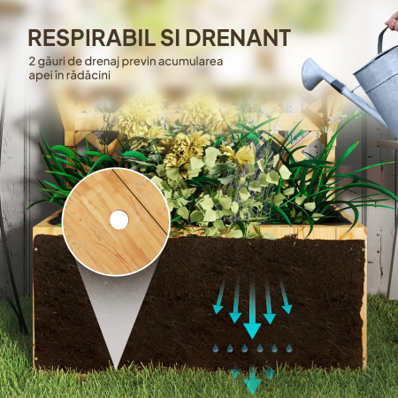 Jardiniera cu Spalier pentru Plante Cataratoare, Orificii de Drenaj si 2 Rafturi, din Lemn de Molid, 76x33x177 cm [4]