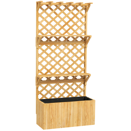 Living & hol -  Jardiniera cu Spalier pentru Plante Cataratoare, Orificii de Drenaj si 2 Rafturi, din Lemn de Molid, 76x33x177 cm