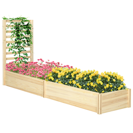 Suporturi flori si ghivece -  Jardiniera cu Spalier pentru Plante Cataratoare si Baza Deschisa, din Lemn de Brad, 230x60x110 cm, Culoare Lemn
