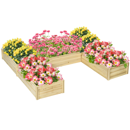 Living & hol -  Jardiniera de Exterior 5 Piese modulare cu Fund Deschis din Lemn de Brad pentru Plante, Flori si Legume 230x230x28 cm, culoare Lemn natur