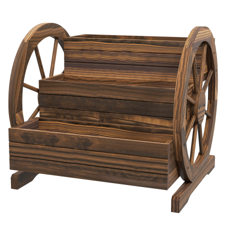 Living & hol -  Jardiniera de Exterior cu 3 Niveluri, cu Roti Decorative din Lemn de Brad Carbonizat, 62x61x57 cm