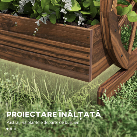 Jardiniera de Exterior cu 3 Niveluri, cu Roti Decorative din Lemn de Brad Carbonizat, 62x61x57 cm [5]