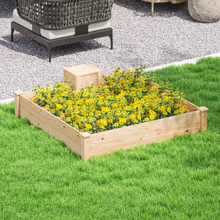  Jardiniera de Exterior cu Compostor si Baza Deschisa din Lemn de Brad, 123x123x25,5 cm, Lemn Natural [1]