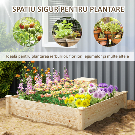  Jardiniera de Exterior cu Compostor si Baza Deschisa din Lemn de Brad, 123x123x25,5 cm, Lemn Natural [3]