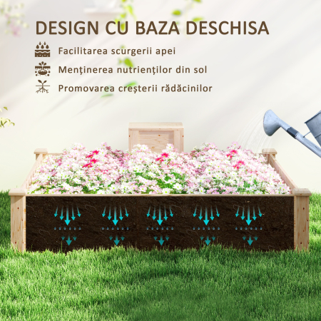  Jardiniera de Exterior cu Compostor si Baza Deschisa din Lemn de Brad, 123x123x25,5 cm, Lemn Natural [5]