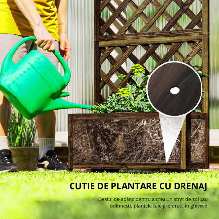  Jardiniera de Exterior cu Spalier, Grilaj pentru Plante Cataratoare si Ghiveci, 72.5x31.5x149.5 cm, Lemn Natural [5]