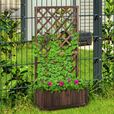  Jardiniera de Exterior cu Spalier, Grilaj pentru Plante Cataratoare si Ghiveci, 72.5x31.5x149.5 cm, Lemn Natural [1]