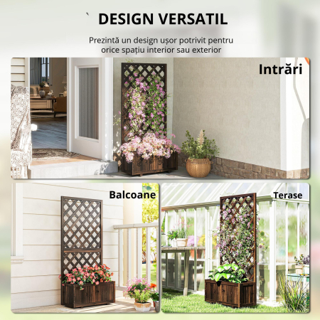  Jardiniera de Exterior cu Spalier, Grilaj pentru Plante Cataratoare si Ghiveci, 72.5x31.5x149.5 cm, Lemn Natural [4]