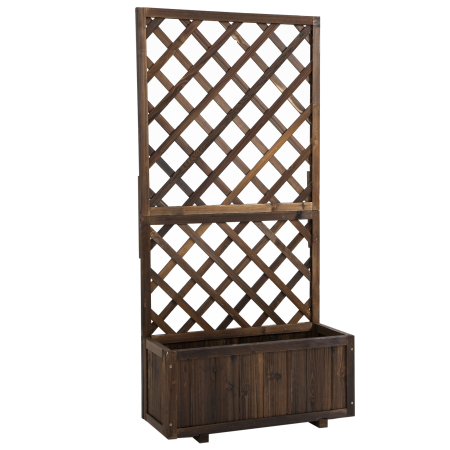 Suporturi flori si ghivece -  Jardiniera de Exterior cu Spalier, Grilaj pentru Plante Cataratoare si Ghiveci, 72.5x31.5x149.5 cm, Lemn Natural