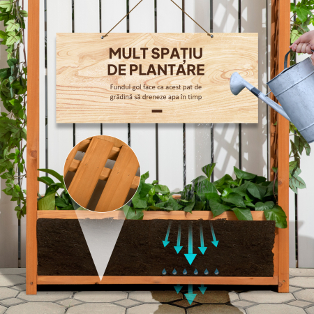  Jardiniera de Exterior din Lemn de Brad Maro cu Arc Decorativ si Grile pentru Plante Cataratoare, 83x36x152 cm [4]